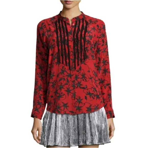 Zadig & Voltaire Tops - Zadig & Voltaire Silk Floral Chai Print Long Sleeve Blouse‎ Red Size Medium